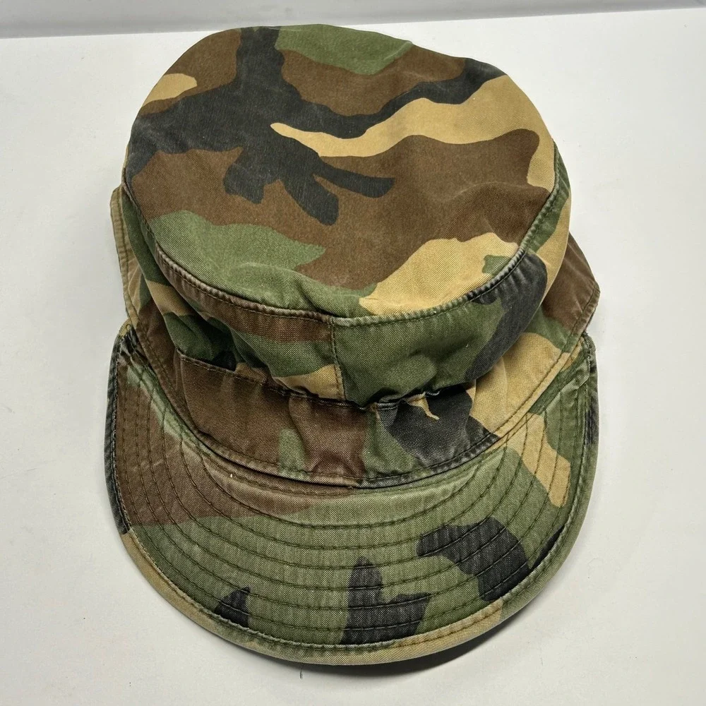 Military Woodland Camo Patrol Cap Green Unisex 7 1/8 Vintage Army BDU Field Hat